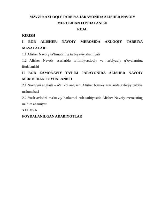 Axloqiy tarbiya jarayonida Alisher Navoiy merosidan foydalanish