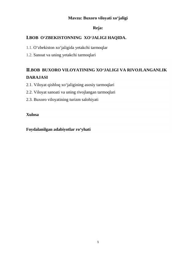 Buxoro viloyati xoʻjaligi