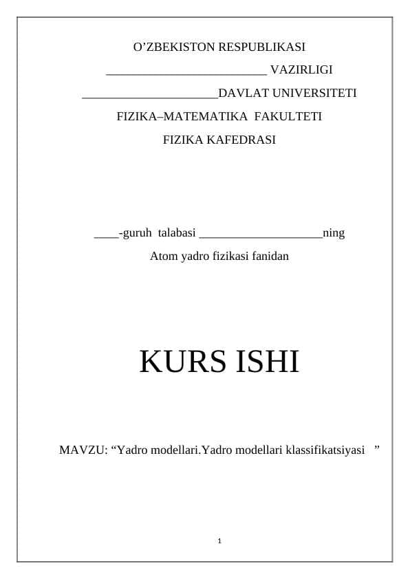 Yadro modellari.Yadro modellari klassifikatsiyas