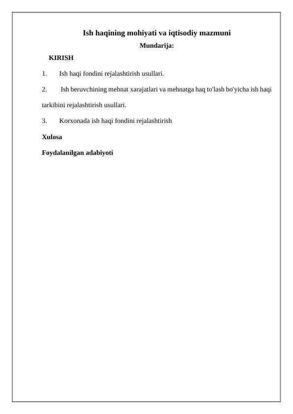 Ish haqining mohiyati va iqtisodiy mazmuni
