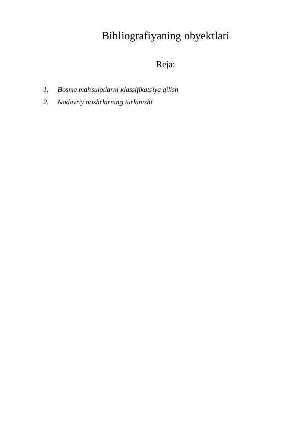 Bibliografiyaning obyektlari