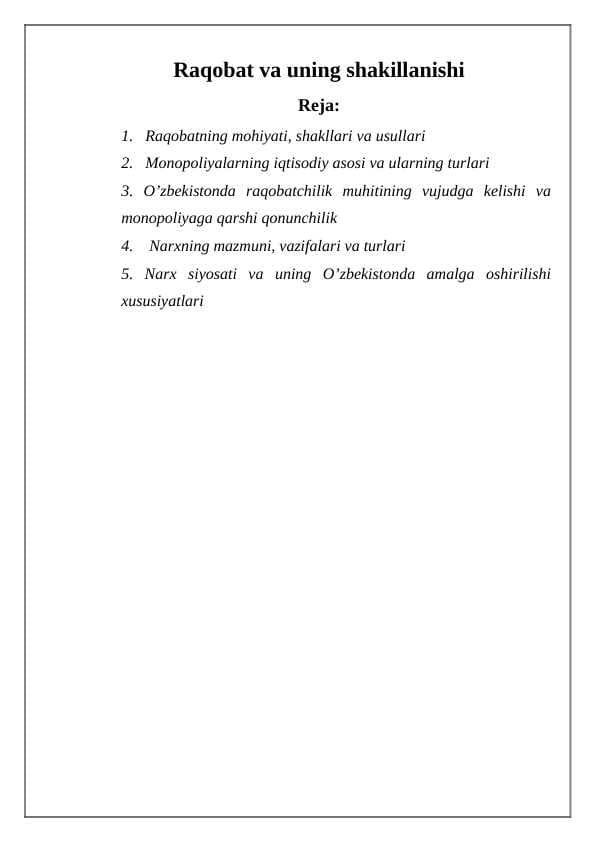 Raqobat va uning shakillanishi