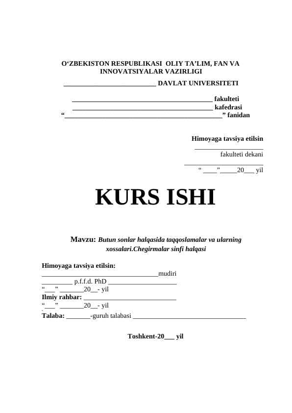 Butun sonlar halqasida taqqoslamalar va ularning xossalari.Chegirmalar sinfi halqasi