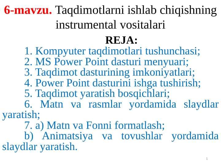 Taqdimоtlarni ishlab chiqishning instrumеntal vоsitalari
