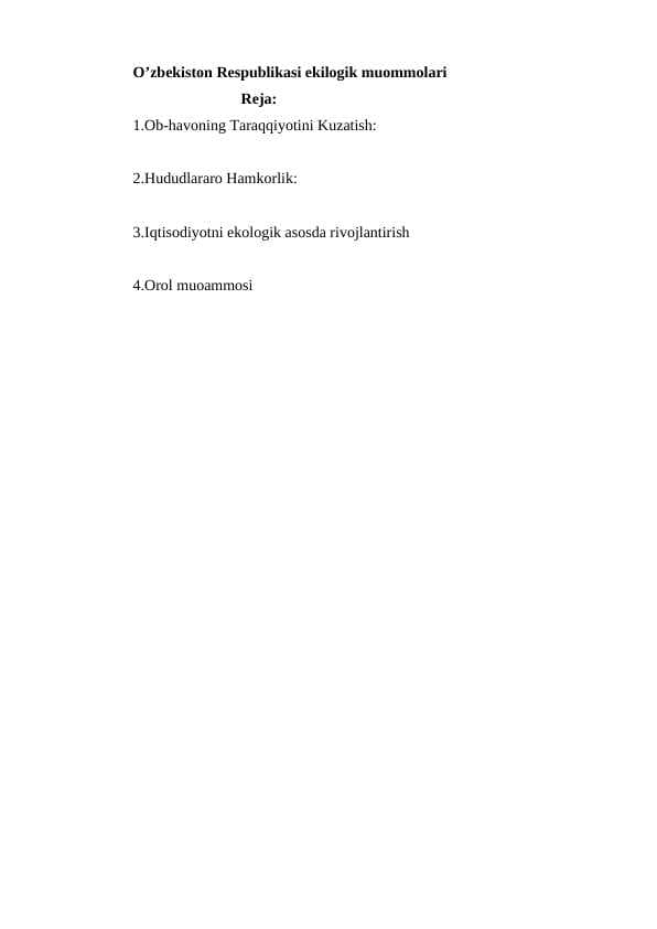 O’zbekiston Respublikasi ekilogik muommolari