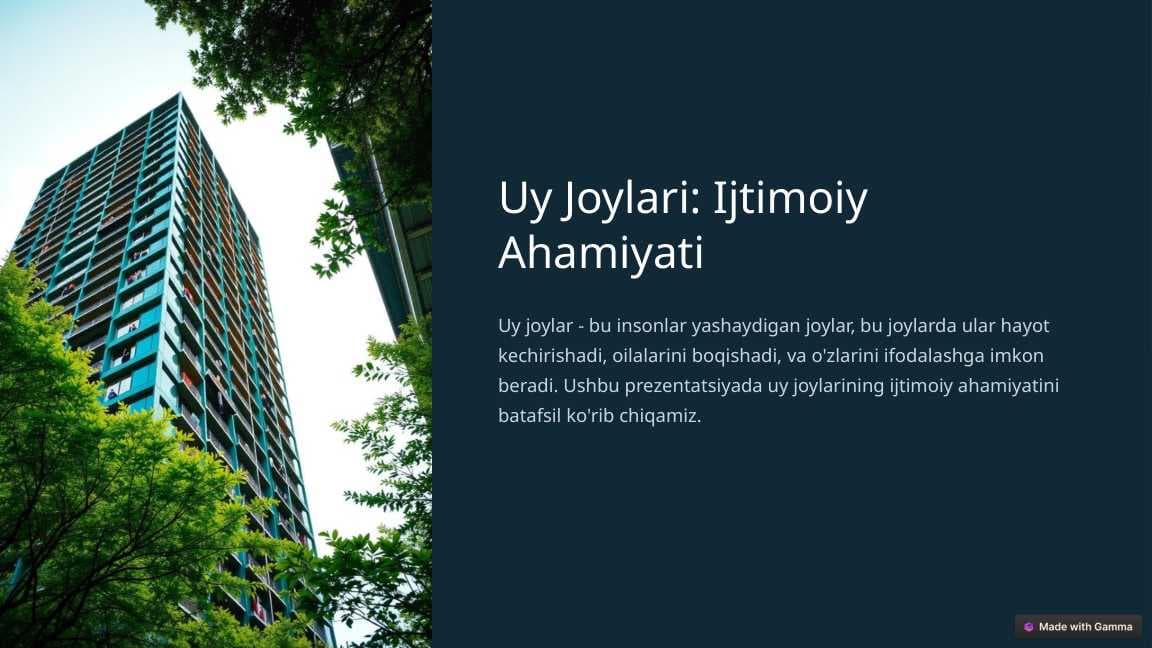 Uy Joylari Ijtimoiy Ahamiyati