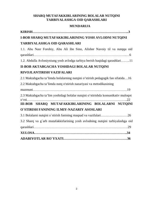 SHARQ MUTAFAKKIRLARINING BOLALAR NUTQINI TARBIYALASHGA OID QARASHLARI