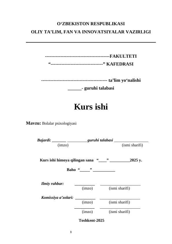 Bolalar psixologiyasi  kurs ishi