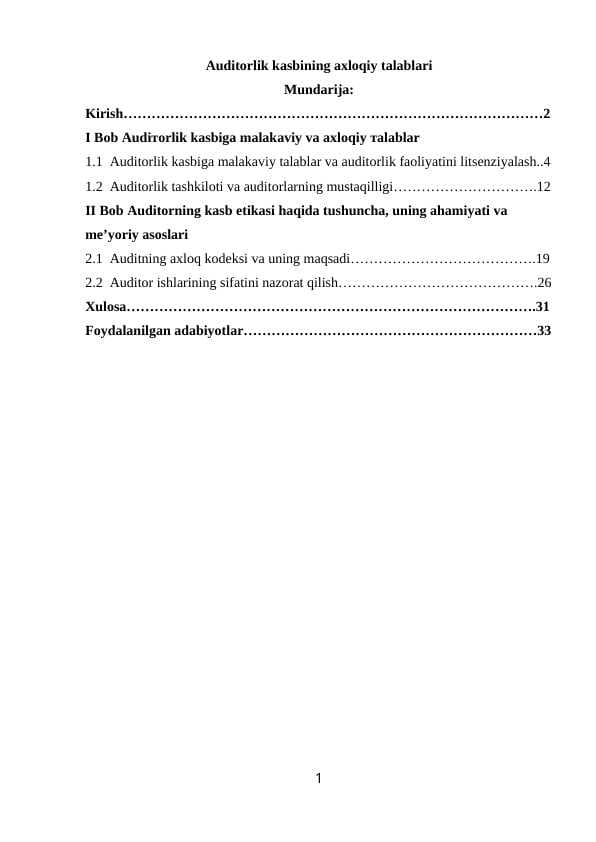 Auditorlik kasbining axloqiy talablari