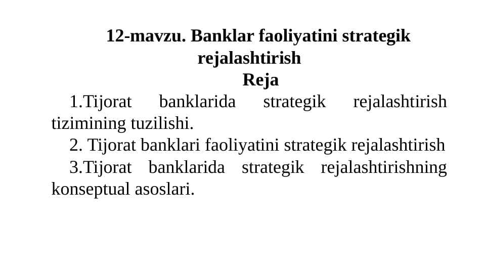 Banklar faoliyatini strategik rejalashtirish
