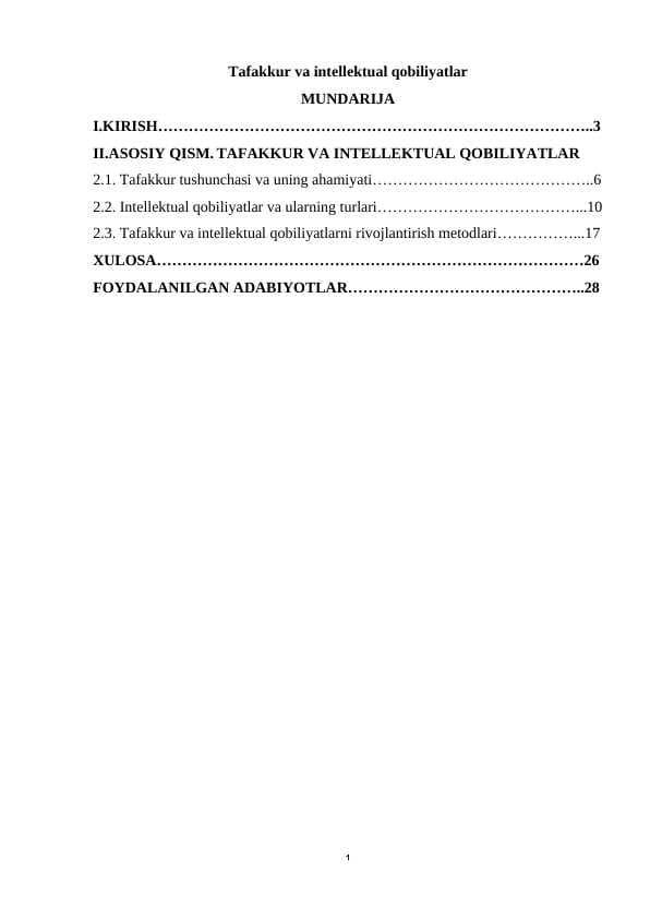 Tafakkur va intellektual qobiliyatlar