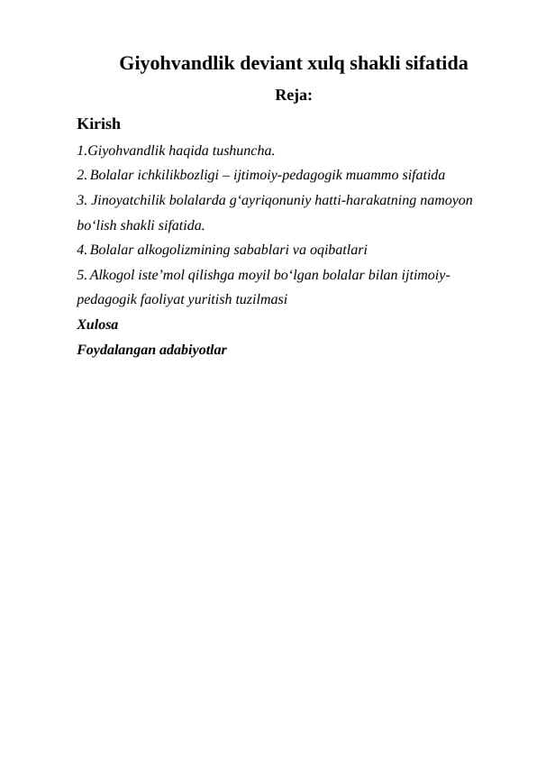 Giyohvandlik deviant xulq shakli sifatida