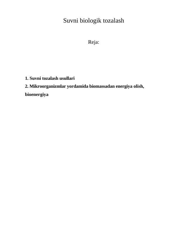 Suvni biologik tozalash