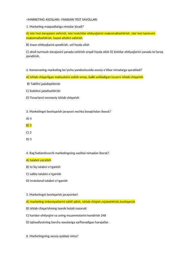 MARKETING ASOSLARI test baza