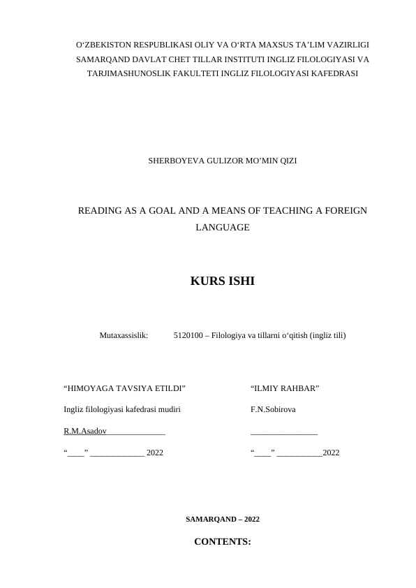 READING AS A GOAL AND A MEANS OF TEACHING A FOREIGN LANGUAGE
