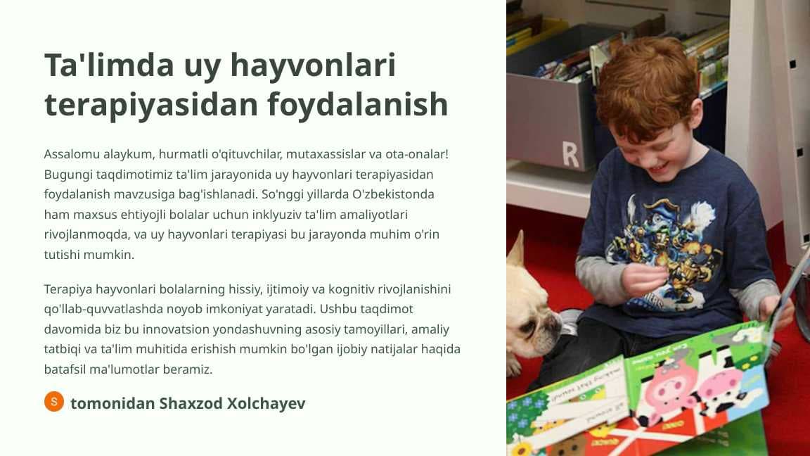 Ta'limda uy hayvonlari terapiyasidan foydalanish