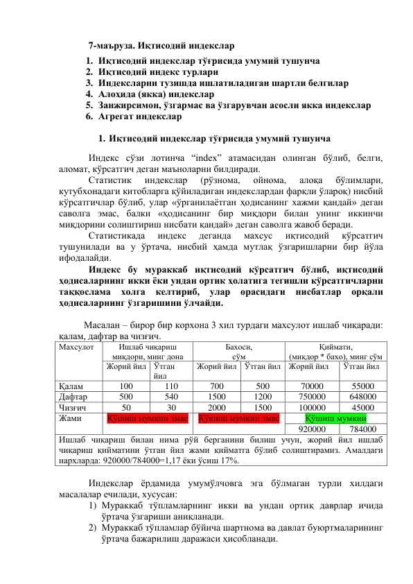Иқтисодий индекслар