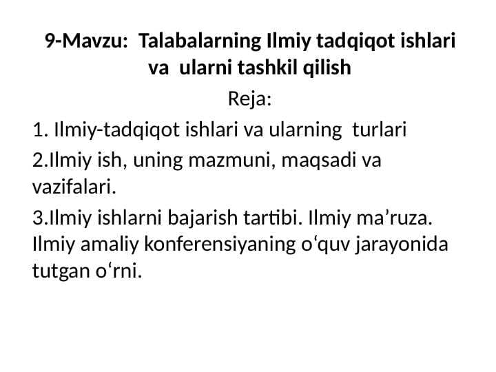 Talabalarning Ilmiy tadqiqot ishlari va  ularni tashkil qilish
