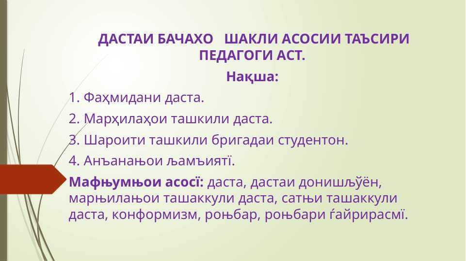 ДАСТАИ БАЧАХО   ШАКЛИ АСОСИИ ТАЪСИРИ ПЕДАГОГИ АСТ