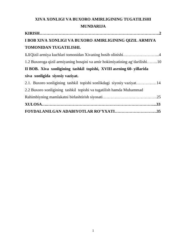 XIVA XONLIGI VA BUXORO AMIRLIGINING TUGATILISHI