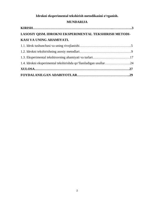 Idrokni eksperimental tekshirish metodikasini oʻrganish.