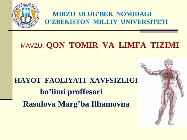 MAVZU: QON  TOMIR  VA  LIMFA  TIZIMI slayd