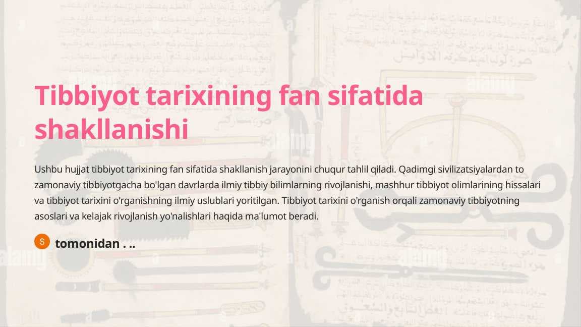 Tibbiyot tarixining fan sifatida shakllanishi