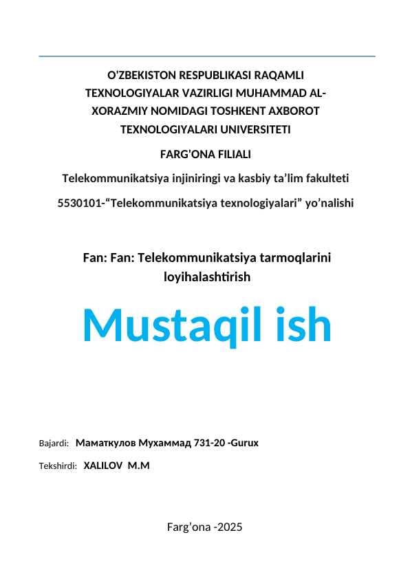 Telekommunikatsiya tarmoqlarini loyihalashtiris