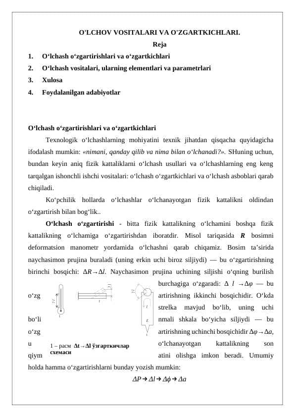 O'LCHOV VOSITALARI VA O'ZGARTKICHLARI.
