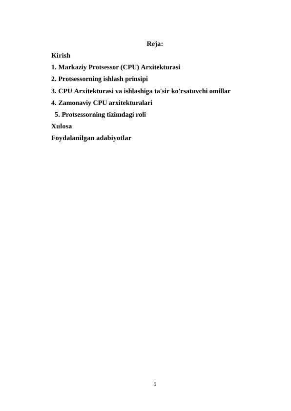 Markaziy protsessorning arxitekturasi va ishlash