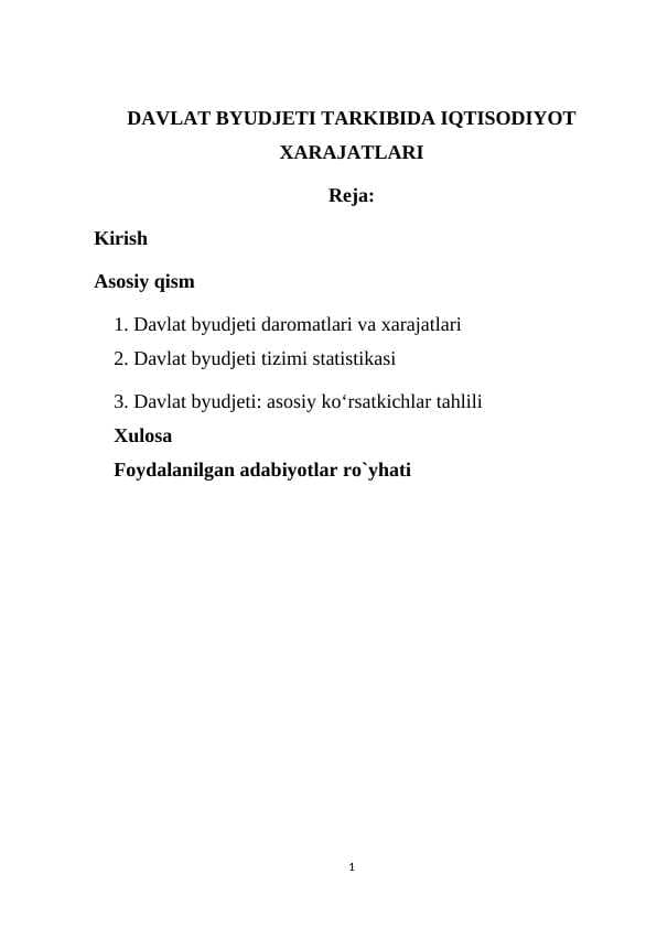DAVLAT BYUDJETI TARKIBIDA IQTISODIYOT XARAJATLARI