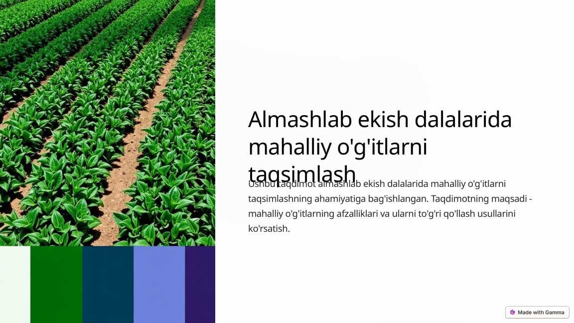 Almashlab ekish dalalarida mahalliy o'g'itlarni taqsimlash