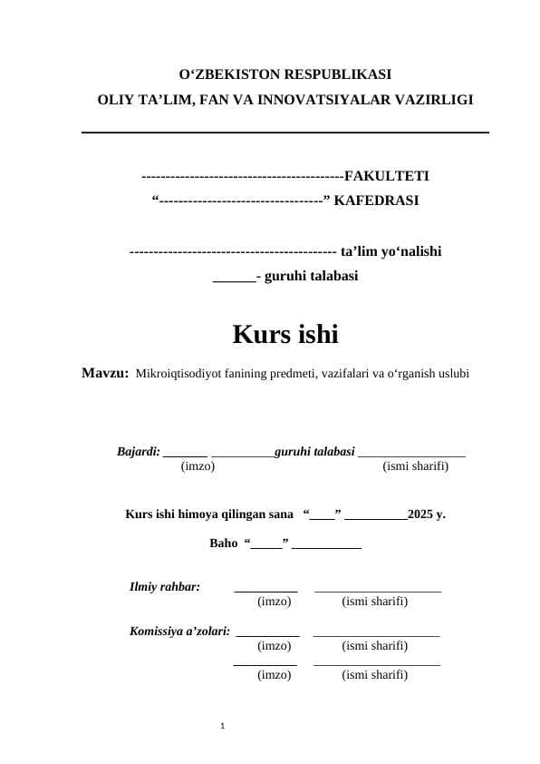 Mikroiqtisodiyot fanining predmeti, vazifalari va o‘rganish uslubi