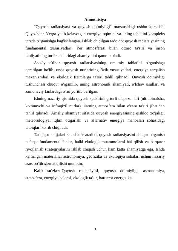 Quyosh radiatsiyasi va quyosh doimiyligi