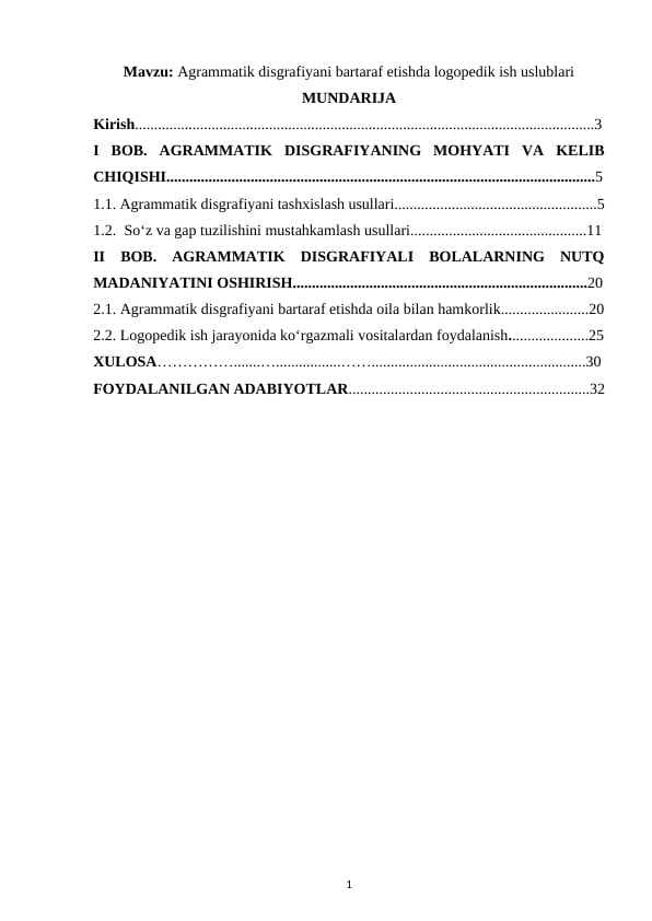 Agrammatik disgrafiyani bartaraf etishda logopedik ish uslublari
