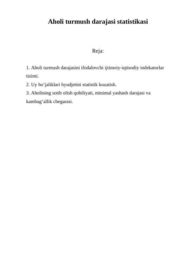 Aholi turmush darajasi statistikasi