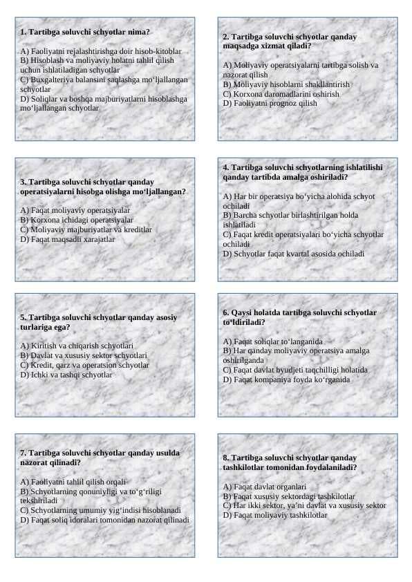 Tartibga soluvchi schyotlar test