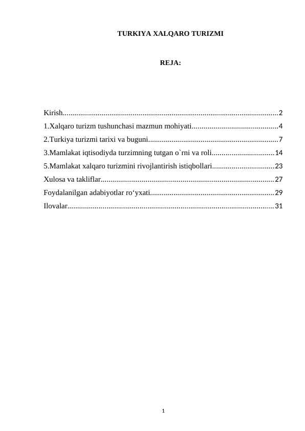 TURKIYA XALQARO TURIZMI