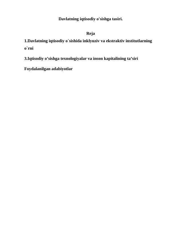 Davlatning iqtisodiy o'sishga tasiri.