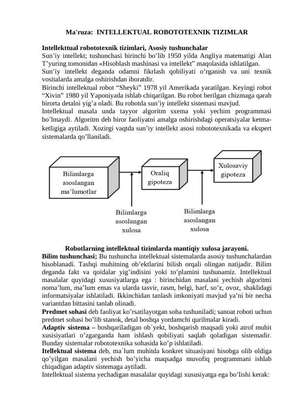 INTELLEKTUAL ROBOTOTEXNIK TIZIMLAR