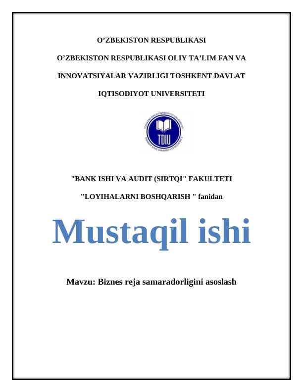 Biznes reja samaradorligini asoslash