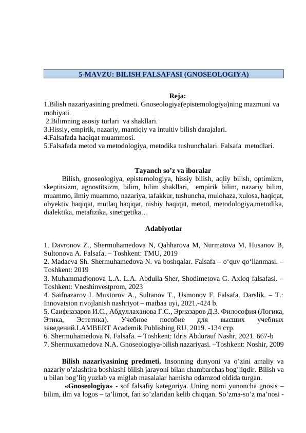 BILISH FALSAFASI (GNOSEOLOGIYA)