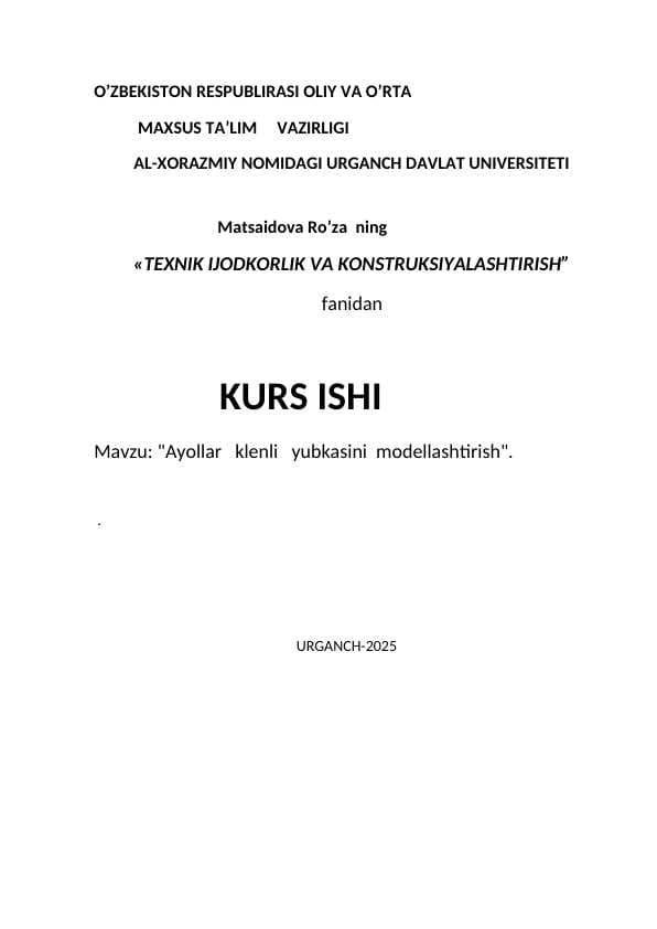 Ayollar   klenli   yubkasini  modellashtirish