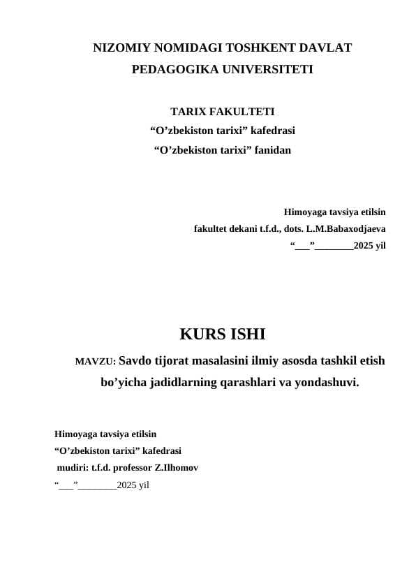 Savdo tijorat masalasini ilmiy asosda tashkil etish bo’yicha jadidlarning qarashlari va yondashuvi.