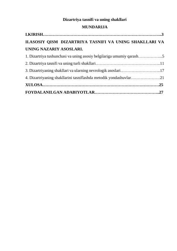 Dizartriya tasnifi va uning shakllari