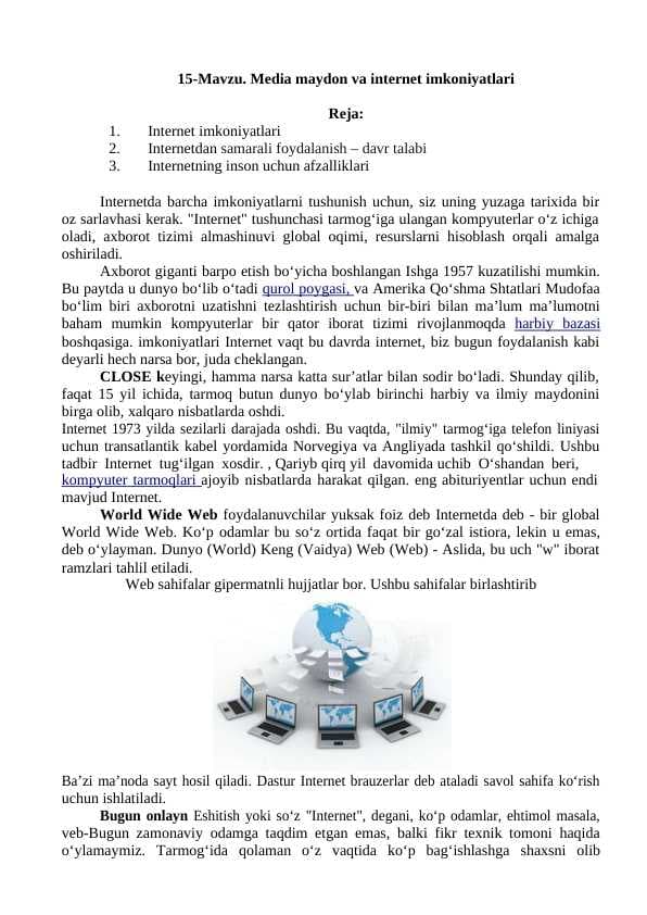 Media maydon va internet imkoniyatlari