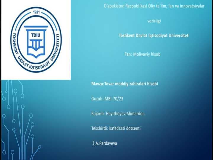 Tovar moddiy zahiralari hisobi
