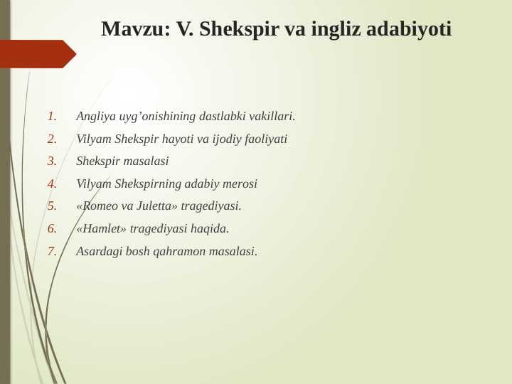 V. Shekspir va ingliz adabiyoti