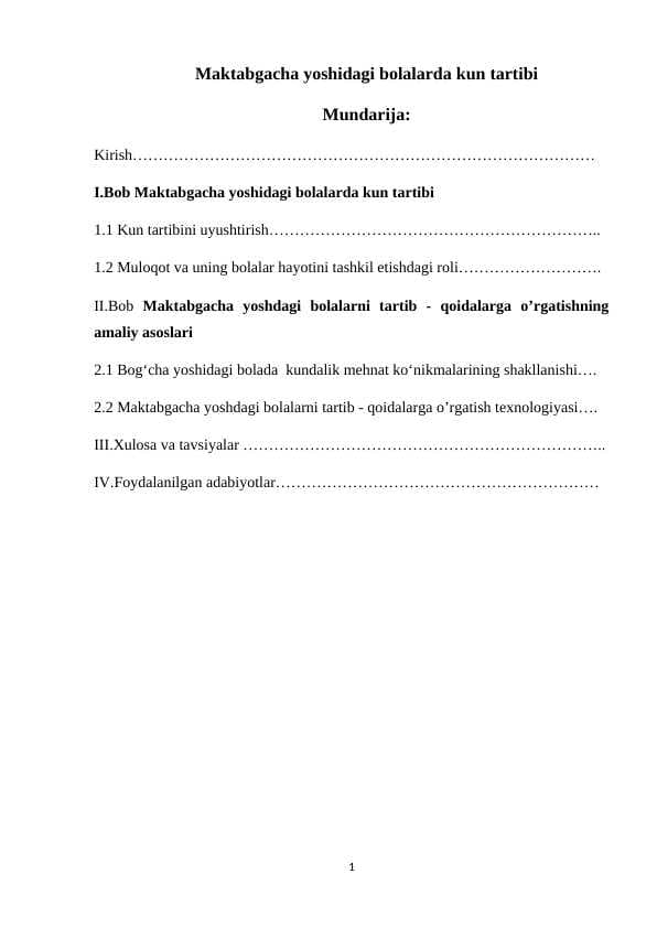 Maktabgacha yoshidagi bolalarda kun tartibi