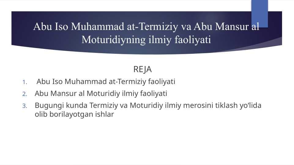 Abu Iso Muhammad at-Termiziy va Abu Mansur al Moturidiyning ilmiy faoliyati